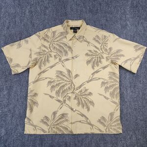 Vintage Tori Richard Shirt Mens XL Yellow Silk Palm Leaf Short Sleeve Button Up